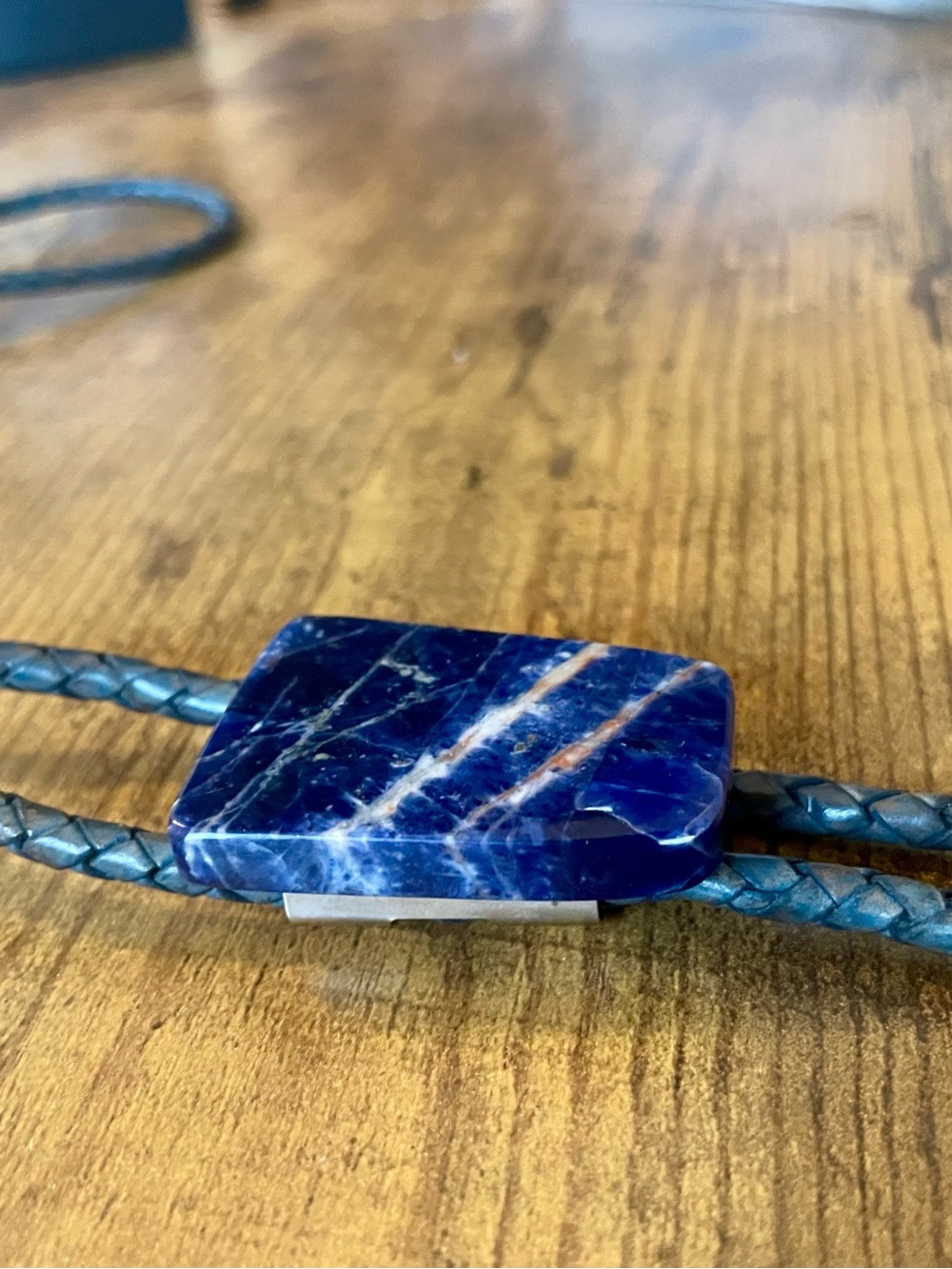 Sodalite Bolo Tie - Handcrafted Lapidary - Genuine Leather Cord